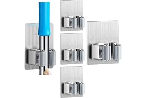 ZALCOON 4 PCS Mop Broom Holder Wall Mount - Mop Holder Self Adhesive No Drilling Super Anti-Slip Broom Holder for Home Garage Garden Laundry Room, kitchen organizer Tools (W/O HOOK)