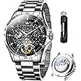 OLEVS Mens Automatic Watches Self Winding Mechanical Dress Wrist Watch Multifunction Calendar Hidden Button Sun Moon Display Waterproof Luminous