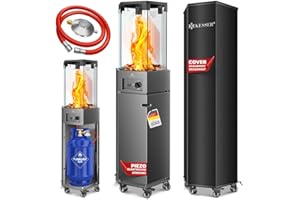 KESSER® Gasheizstrahler 4/8 kW Gas Piezozündung Heizung + Gasdruckregler + Cover, 360° Rollen Kippschutz, Terrassenheizstrahler Gasheizung Gasheizer Outdoor Kamin Mobiler Heizpilz, Heizer, Anthrazit