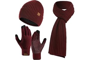 Kunyeah 3PCS Winter Unisex Hat Scarf Gloves Set Warm Knit Beanie Hat Touchscreen Gloves Long Scarf Outfit for Men and Women