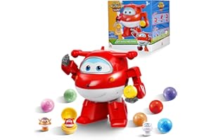 Super Wings Lucky Ball Spielzeug Jett, 20,5 cm, 7 Lucky Ball 2-in-1-Transformator-Spielzeug, mit 3 Sets von DIY-Aufklebern, Spielzeug-Flugzeuge und -Roboter für Kinder Jungen und Mädchen ab 3 Jahren
