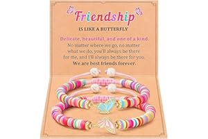ETHLOMOER Magnetic Friendship Bracelet for 2 - Best Friend Bracelets with Polymer Clay & Aluminum Alloy Butterfly Design, Pink & Blue Butterfly Charms, Kids Bracelet for Girls, Gifts for Girls