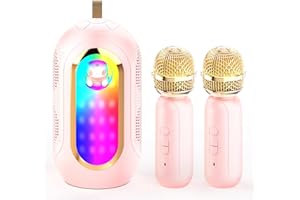 SUUWEE Karaoke Machine for Kids, Wireless Bluetooth Karaoke Microphones, Portable Speaker Machine with 2 Wireless Mics and Colorful Lights for Kids Adults, Gifts Toys for Girls Boys Family Home Party