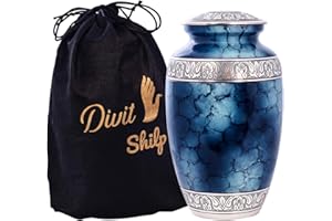 D S Cremation Urn for Human Ashes with Velvet Bag, for Adults up to 100 kgs, Funeral Urns by Divit Shilp (Blue, Adult)