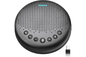 eMeet - Altavoz Bluetooth para conferencias - USB Manos Libres para 5-10 Personas Speakerphone 360 ° reconocimiento de Voz con USB Dongle, para Zoom, Skype, comunicación VoIP PC, etc (Gris)