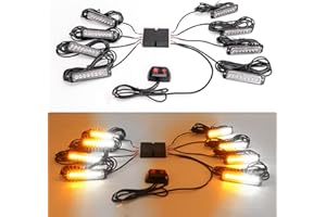 ROUTEKING Gyrophare LED Stroboscopique, 8X8 LED Feux de Pénétration, 12-24V Lamp Stroboscopique d'Urgent Avertissement Barre LED pour Camion Véhicule Tracteur Car Bus (Orange/Blanc)