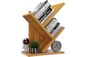 ‎YMYNY YMYNY Bücherregal im Baumform, 2 Ebenen Schreibtisch-Organizer, Modernes Holzregal für Bücher/Filme/CDs, Schmaler Display Ständer für Schlafzimmer, Home Office, Naturfarben HBC012N