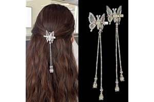 YPKIA 2 pièces Barrettes à cheveux papillon à paillettes 3D - En métal - Pour filles et femmes - Argenté