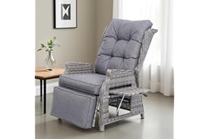 COMLAX FIELD Gartensessel mit Liegefunktion Wetterfest, Relaxsessel Verstellbar, Relaxliege für Innen, Gartenliege und Loungesessel aus Rattan, Dunkelgrau