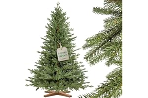 FAIRYTREES Albero di Natale artificiale 220cm Abete Bavarese Premium con supporto in legno | Prodotto in EU | Facile da Montare