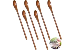 ANFUXT 6 Pezzi Cucchiai di Legno 20cm Cucchiaino da Caffè in Legno Naturale Cucchiaio di Legno con Manico Cucchiaio di Miele Cucchiai di Legno in Stile Giapponese per Caffè tè Dessert Latte e Miele