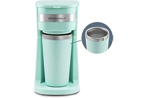 Elite Gourmet EHC113M Cafetière compacte pour une personne avec gobelet isotherme de 400 ml, acier inoxydable, compatible café moulu, filtre réutilisable, menthe