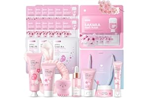 SHEFAVE Sakura Sakura Gesichtspflege Set Feuchtigkeit Hautpflege Sets-Serum, Gesichtscreme, Reiniger, Augenserum, Mask, Schlammmaske, Geschenke Set für Gesicht Reinigung & Pflege Skincare Set, 11-tlg