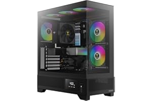 GAMDIAS Atlas M1 Boîtier PC Tour Moyenne ATX, Écran de Surveillance en Temps Réel, 3 Ventilateurs ARGB PWM 120 mm, Verre panoramique 270°, Entrées d’Air Latérales à Haut Débit, Noir