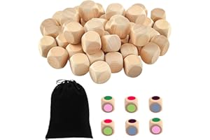 MsTeco 50 pezzi Dadi in Legno non Verniciato, 6 Lati Dadi Vuoti, dadi di Legno Semplici con Angoli Arrotondati, 20 mm Cubi in Legno Grezzo Dadi, per Fai da te e Artigianato