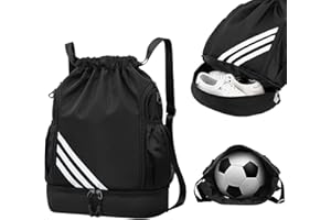 Zorplex Borsa da palestra con coulisse, zaino sportivo resistente all'acqua di grandi dimensioni con scomparto per scarpe, cerniera e tasche in rete per bottiglie d'acqua per sport, nuoto, viaggi