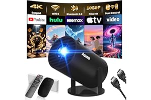 AGIMA [App integrata] Mini Proiettore 1080P 4K Support Mini Proiettore Portatile, WiFi 6 BT5.2 180° Ruotabile Android TV Compatibile con HDMI/TV Stick/Memory Stick/Laptop, con Cavo HDMI & Mouse, Nero