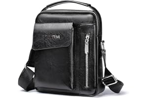 JSNOM Borsello Uomo Pelle Tracolla Piccola: Borsa Spalla con Tasca Posteriore Antifurto per Viaggio Scuola Lavoro Casual (Nero)
