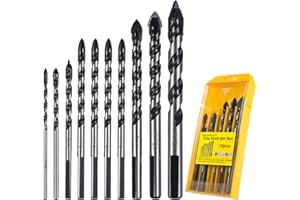 HPMAISON Lot de 10 Forets Multi-Matériaux pour Carrelage en Porcelaine, Céramique, Brique, Plastique, Ciment, Bois, Verre, Miroirs et Maçonnerie (3,4,5,6,6,6,6,8,10,12mm)