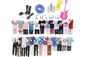 AVETTCIT 21 Pcs Clothes And Accessories For Ken Doll,5 Casual Dresses 5 Pairs Of Trousers 4 Pairs Of Shoes 1 Swimming Wheel 1 Guitar 1 Surfboard 2 Pairs Of Glasses 2 Headphones,For 11.81 Inch Boy Dolls
