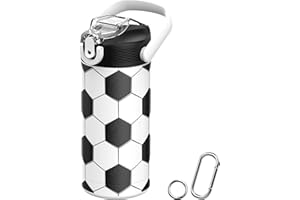 MYFOREST 400 ml isolierte Kinder-Wasserflasche, chirurgischer Stahl, hochauflösendes Originalmuster, spülmaschinenfest, Namensschild, Karabiner (Fußball)