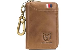 Aileder Key Wallet for Men Genuine Cowhide Key Holder Wallet Case Car Keychain Bag with 6 Key Hooks RFID Card Holder (Tan)