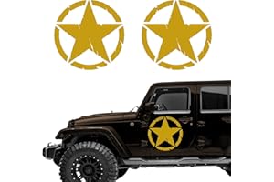 Autodomy Pack 2 Unita Adesivo Stella Militare Auto Fuoristrada | Adesivi Stelle Durevole e Resistente Pioggia e UV | Stelle Adesive per Moto 4x4 Facile Installazione (Oro, 20 cm)