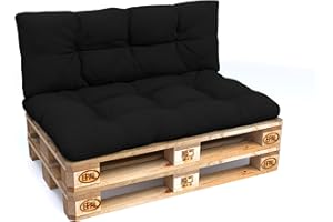 POKAR Set de 2 Coussins pour Palettes Euro Déperlant: 1x Assise 120x80cm + 1x Dossier 120x40cm, pour Canapé de Jardin, sans Palette, Noir