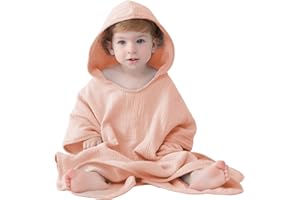 ‎LAT LEE AND TOWN LAT Badeponcho für Kinder, Baby Poncho Badetuch, 100% Baumwoll-Musselin, Babyhandtuch mit Kapuze, Super Saugfähiger Kapuzenhandtuch für Babys und Kinder, 64x60cm (Pink)