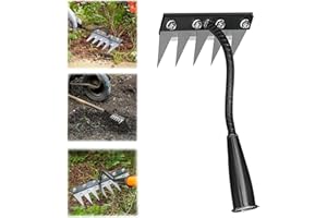 YJWZ 2025 Rastrillo de jardín Multiusos para césped Artificial, deshierbe y Recogida de Hojas. Rastrillo de Hierro de Alta Resistencia para jardinería y deshierbe. (5 Dientes)