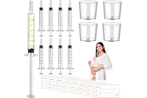 AUGENSTERN 50 Pcs Colostrum Collector Kit 3ml Breast Milk Collector Milk Catcher with 4 Measuring Cup and 54 Stickers Colostrum Collection Gift Colostrum Harvesting Kit with Protective Cap for Breastfeeding