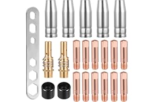 SDHIIOLP 22 Stück Verschleißteile Set, Schutzgasschweißgerät Zubehör, mit 12 x Stromdüse M6 0,8mm,5 x Schweißdüsen,2 x Düsenstock,2 x Isolator,1 Schraubenschlüssel für MIG MAG Schweißbrenner MB15AK