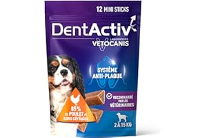 Vetocanis | Dentactiv | Stick Dentaire | Friandises pour Chien Gourmandes | Hygiène et Santé | Riche en Viande | 85% de Poulet | Recommandé par Les Vétérinaires | Chien 2 à 15kg