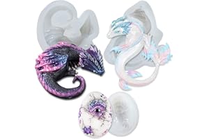 FUNSHOWCASE Drachen Epoxidharz Silikonformen Gießformen Meeresdrache Feuerdrache Drachenei 3er Set