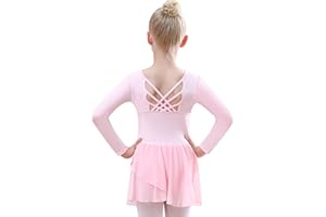 Mulnall Ballettanzug Mädchen Ballettkleidung Langärmelig Ballettanzug Kinder Balletttrikot Ballettanzug Tanzkleid Tanzbody aus Baumwolle mit Rock Tütü