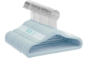 MangoKit Perchas de Terciopelo Antideslizantes para Niños,Ultradelgadas para Bebé Que Ahorran Espacio,Gancho Giratorio de 360 Grados,Robusta Percha para Ropa de Bebé 50 Paquetes (28cm,Azul)