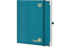 POPRUN Premium Agenda 2023 2024 Semainier 26,5x21,5cm - 17 Mois Agenda Scolaire D'août 2023 à déc 2024 - Couverture Rigide en Cuir PU, Onglets Mensuels, Papier Certifié FSC® 100 g/m², Pacifique Vert