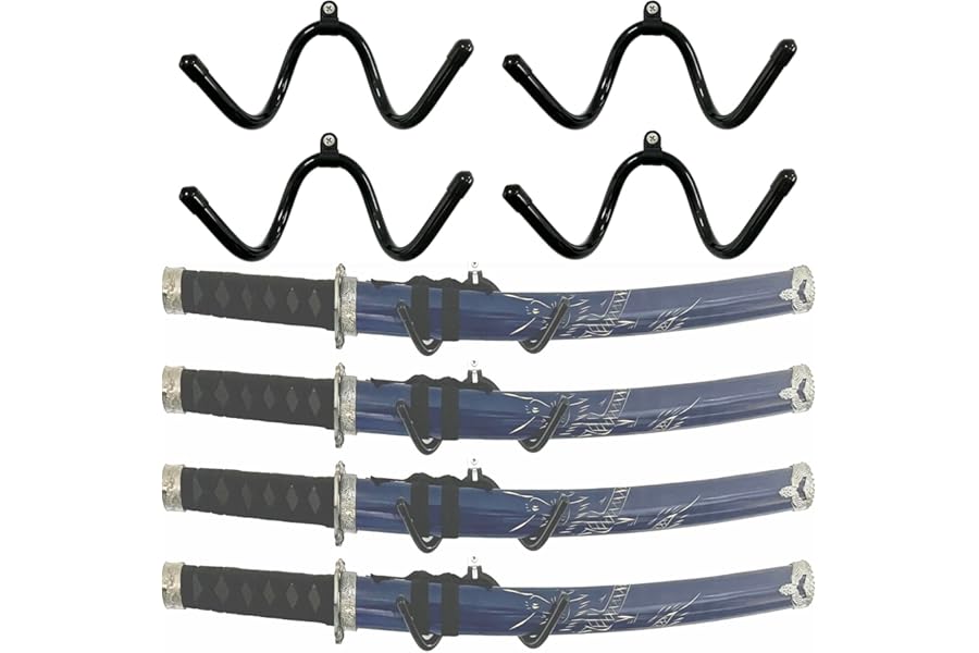 pmsanzay 4Pack Mini Wall-Mounted Sword Stand Display Rack,Sword Holder,Sword Hook,Sword Hanger Bracket - Sturdy yet flexible enough to fit blades of any size and style - No Sword