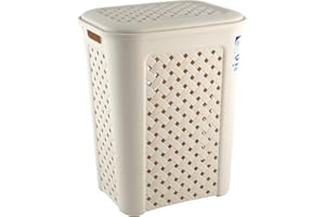 Tontarelli Arianna Cesta Portabiancheria, Modello Traforato, Plastica, Beige, 50 Litri