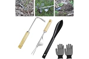 VICBOU 3 Pièces Désherbeur Manuel, Outil de Désherbage en Acier Inoxydable, Fourche de Jardinage, Arrache Racine, Désherbeur à Racines, Outil de Désherbage pour Jardin, Creuser, Désherber, Ameublir