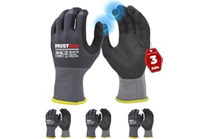 Mustbau 3 pary rękawic roboczych z ekranem dotykowym, odporne na ścieranie rękawice nitrylowe, doskonała przyczepność odpowiednie do ogrodnictwa, mechaniki, budownictwa (szare, XL)