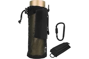 Dozylive Portabotellas Táctico avec Mousqueton, Mesh Holder Bag Sac à Dos pour 1.5L Bouteille d'eau, Molle Funda Bouteille Pliable pour Randonnée Chasse Camping Voyage