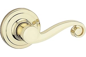 Kwikset Lido Dummy Door Handle, Single Sided Lever for Closets, French Double Doors, and Pantry, Polished Brass Non-Turning Right Handed Interior Push/Pull Lever