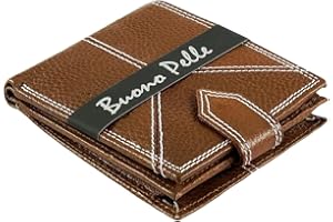 Buono Pelle RFID Blocking Mens Designer Genuine Real Leather Wallet with Large Zip Coin Pocket/Pouch Gift Boxed (Tan)
