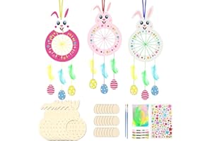 MONCAP 8 Pack Wooden Bunny Dream Catchers Create You Own Bunny Shaped Dreamcatcher Make Your Own Easter Dreamcatcher Coloring Wooden Rabbit Craft for Girls Boys Art Activity Project Ages 4+