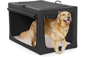 Petsfit Soft Sided Dog Kennel with Thicken Mat, Adjustable Fabric Sleeve, Breathable Mesh Doors, Dog Travel Crate 100 cm L x 64 cm W x63 cm H Black