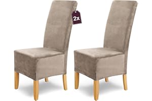 ‎SH SCHEFFLER-HOME LIVE HOMESTYLE SCHEFFLER-Home Stretch Chair Covers Velvet Puma Velvet/Velour Chair Covers Set of 2 Stone Beige Chair Cover as Chair Covers Swing Chairs / Tension Chair Covers Long/Elegant Chenille Chair Cover