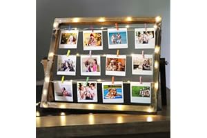 PIXOMIXO Instant Photo Frame for Desk - Holds Photos or Polaroid Film by Fujifilm Kodak Instax Mini - Photo Frames Multiple Pictures with Pegs, Multi Photo Frame, Personalised Photo Frame (Large, 35x42cm)