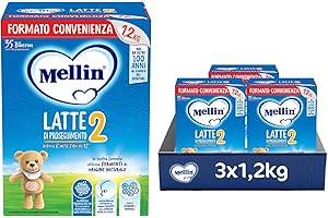MELLIN 2 - Latte di Proseguimento in Polvere per Neonati dal 6° Mese Compiuto al 12° - Confezione da 3600 grammi (3 x 1200g)