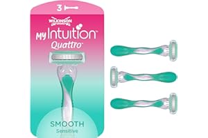 WILKINSON SWORD Wilkinson myIntuition Smooth Sensitive Quattro Women’s Disposable Razors, Hair Removal, Touch of Aloe Vera, Shavers for Routine Grooming, 3 Pack